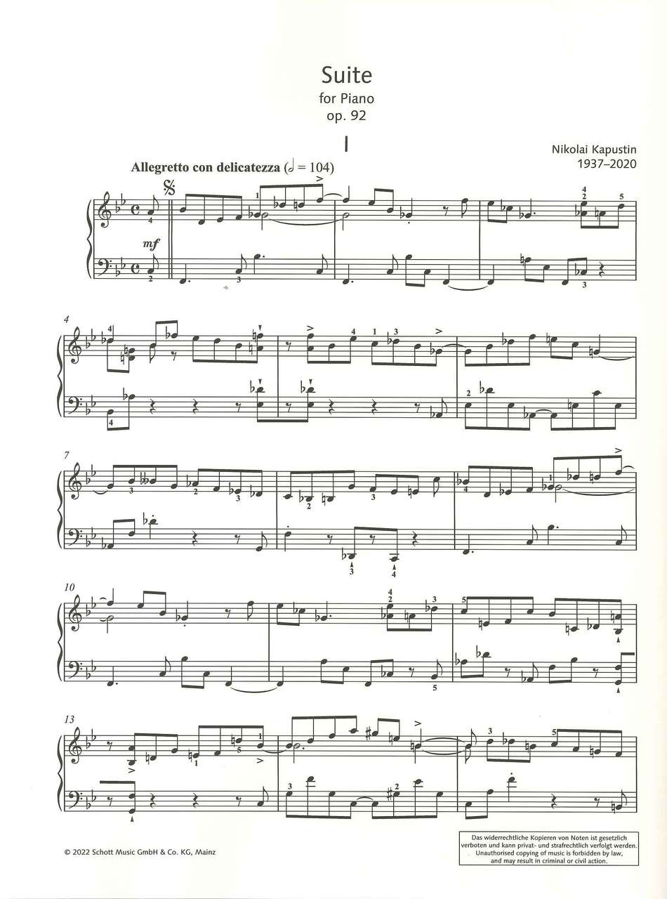 Kapustin, Suite op. 92 (1999) (Schott)