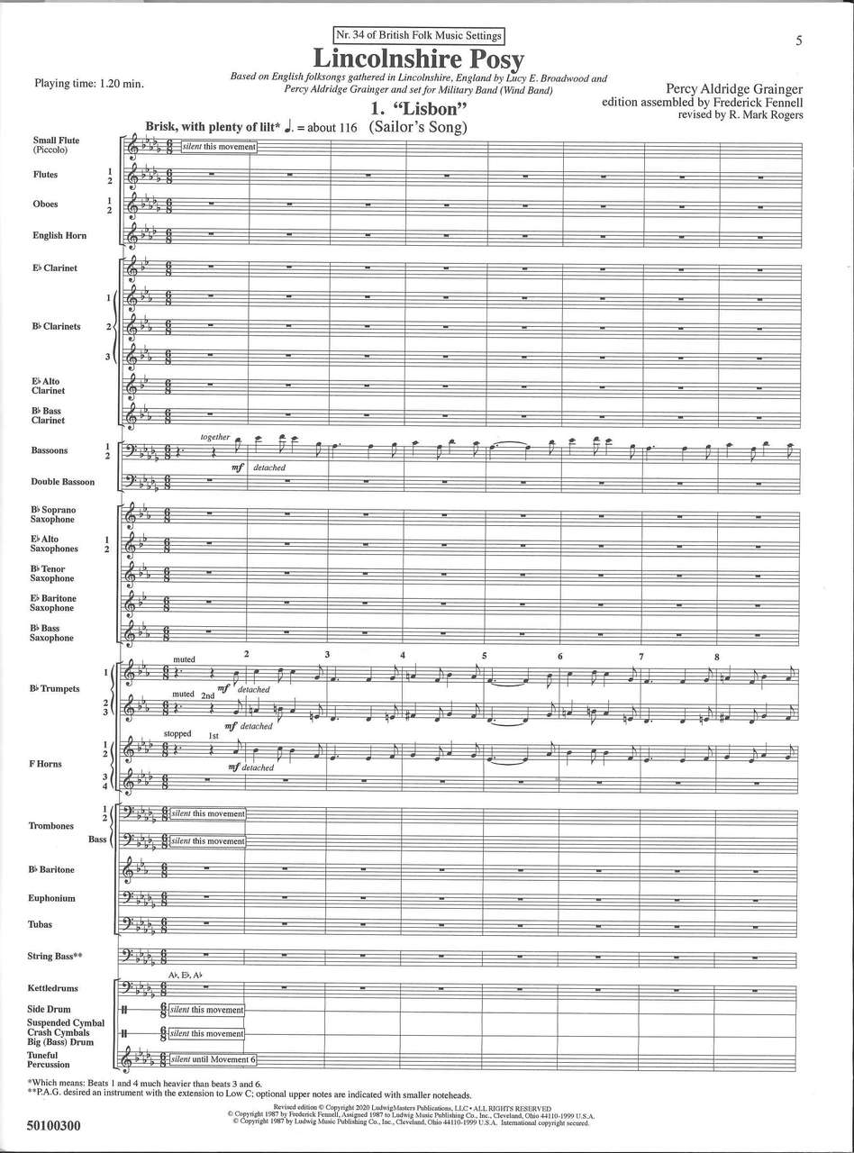 Grainger, Lincolnshire Posy: Full Score (Ludwig Music)