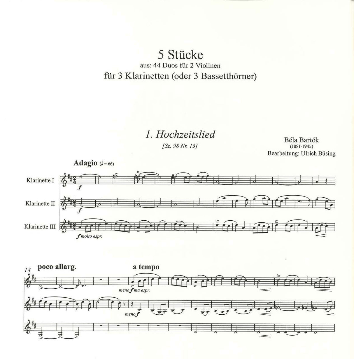Bartok, 5 Stucke (3Cl) (Ebenos)