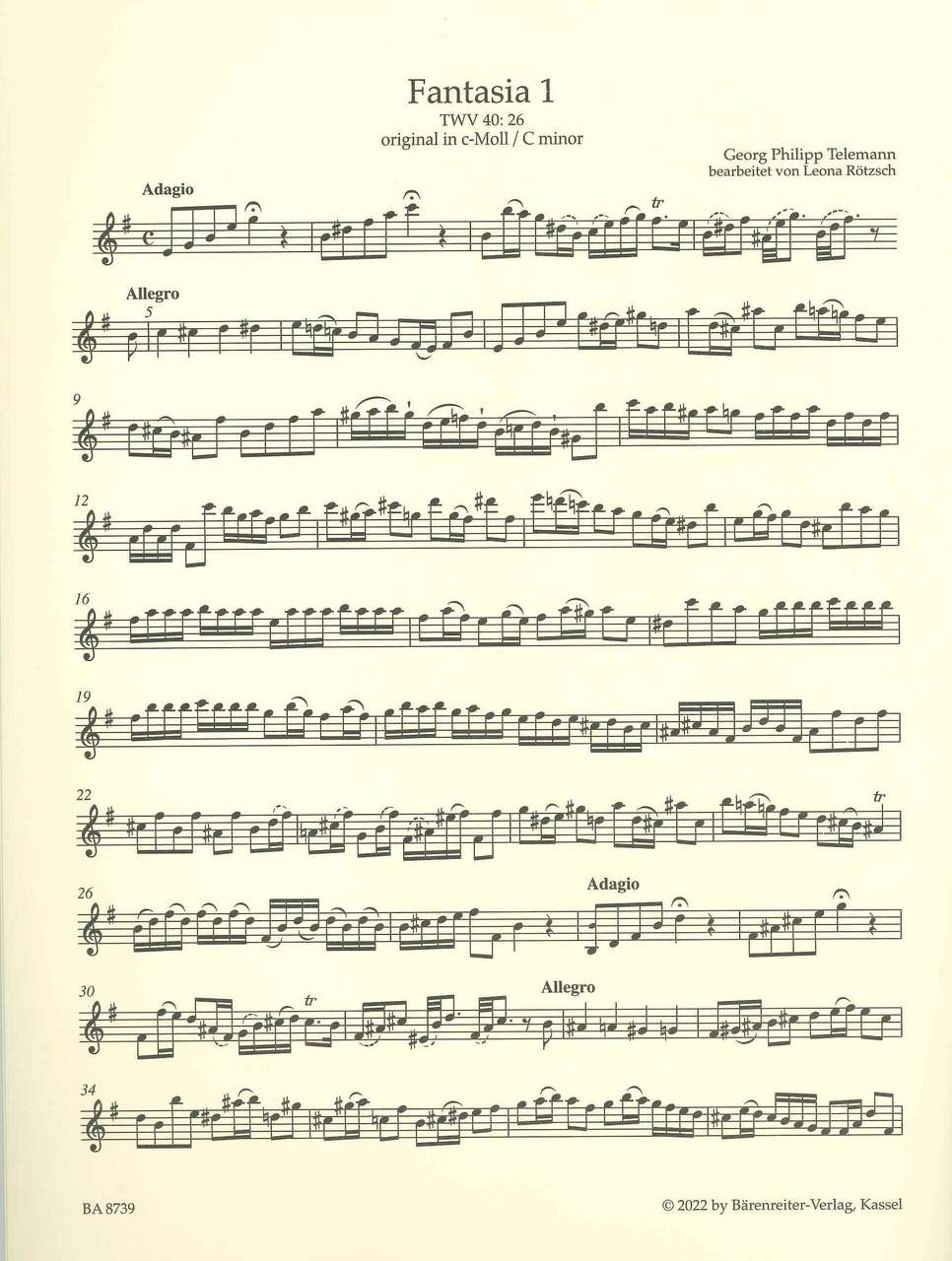 Telemann, 12 Fantasien fur VdG. arr. Fl (Barenreiter)