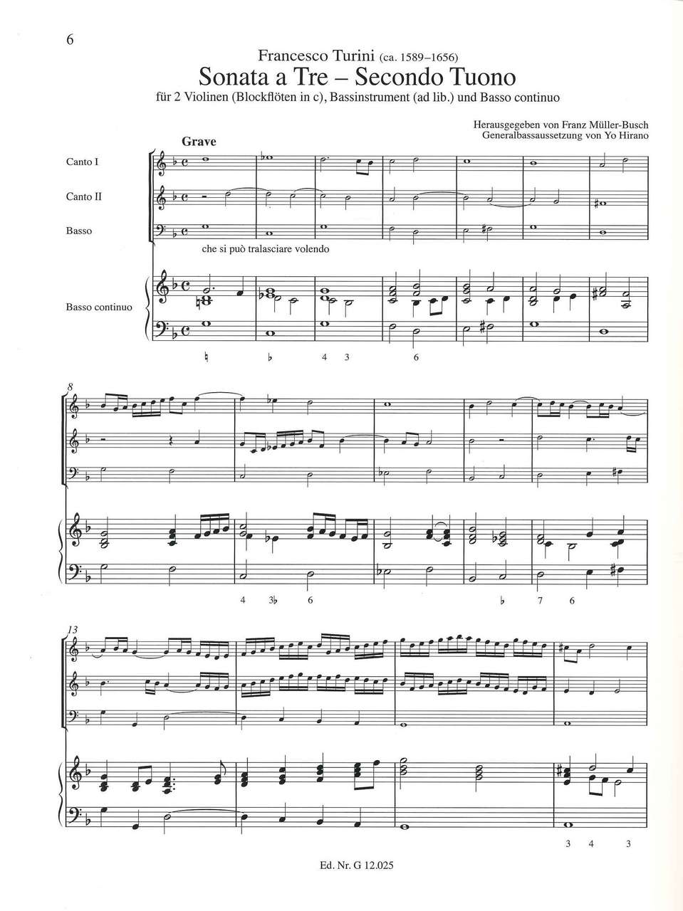 Turini, Gagliarda e Sonata (2Rec,Bs,Bc) (Girolamo Musikverlag)