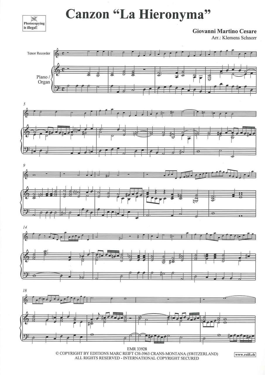 Cesare, Canzon 'La Hieronyma' (TRec,Kbd) (Reift)