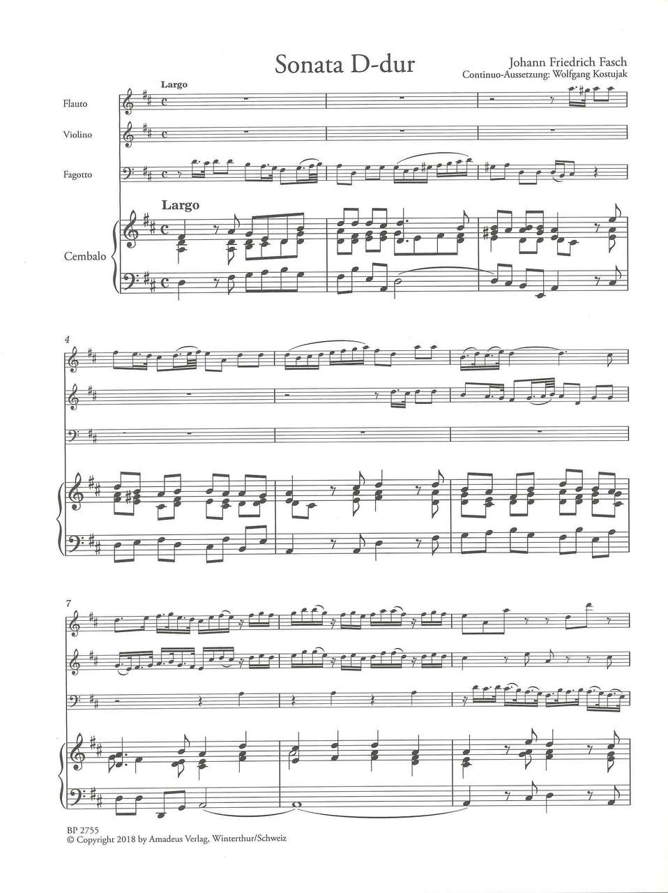 Fasch, Sonata in D (Fl,Vn,Bn,Bc) (Amadeus Verlag)