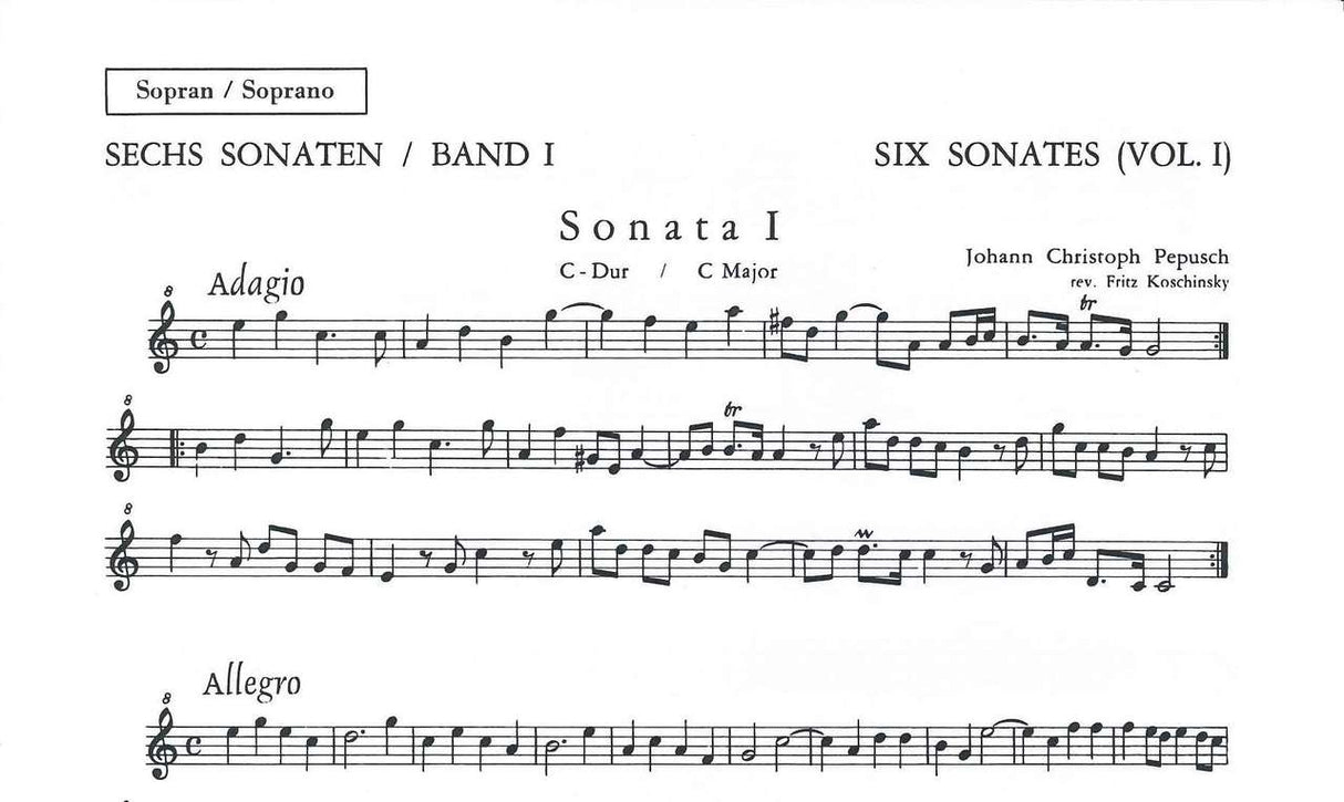 Pepusch, 6 Sonaten, 1 (SRec,Kbd) (Heinrichshofen)