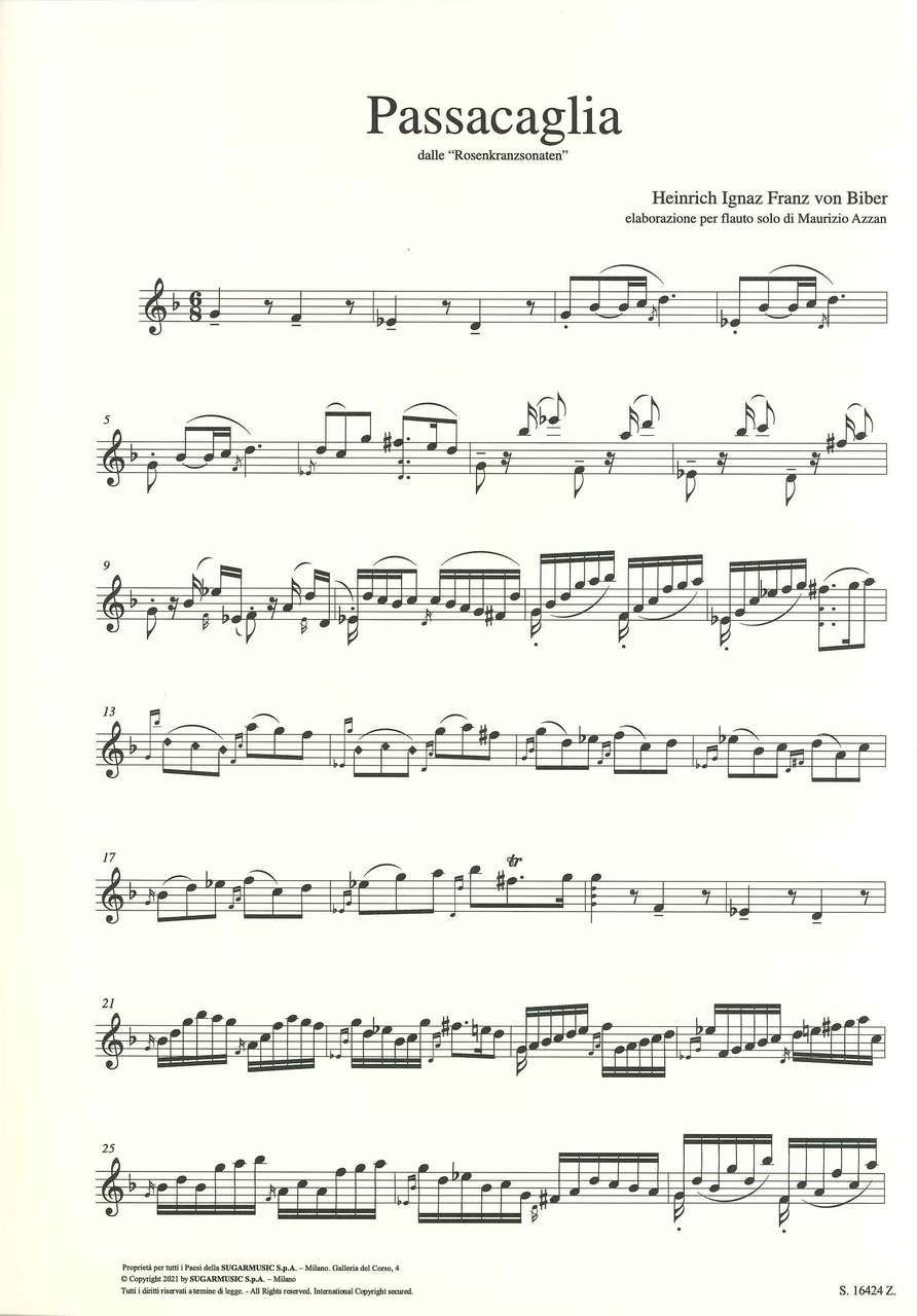 Biber, Passacaglia ('Rosenkranzsonaten') (Suvini Zerboni)