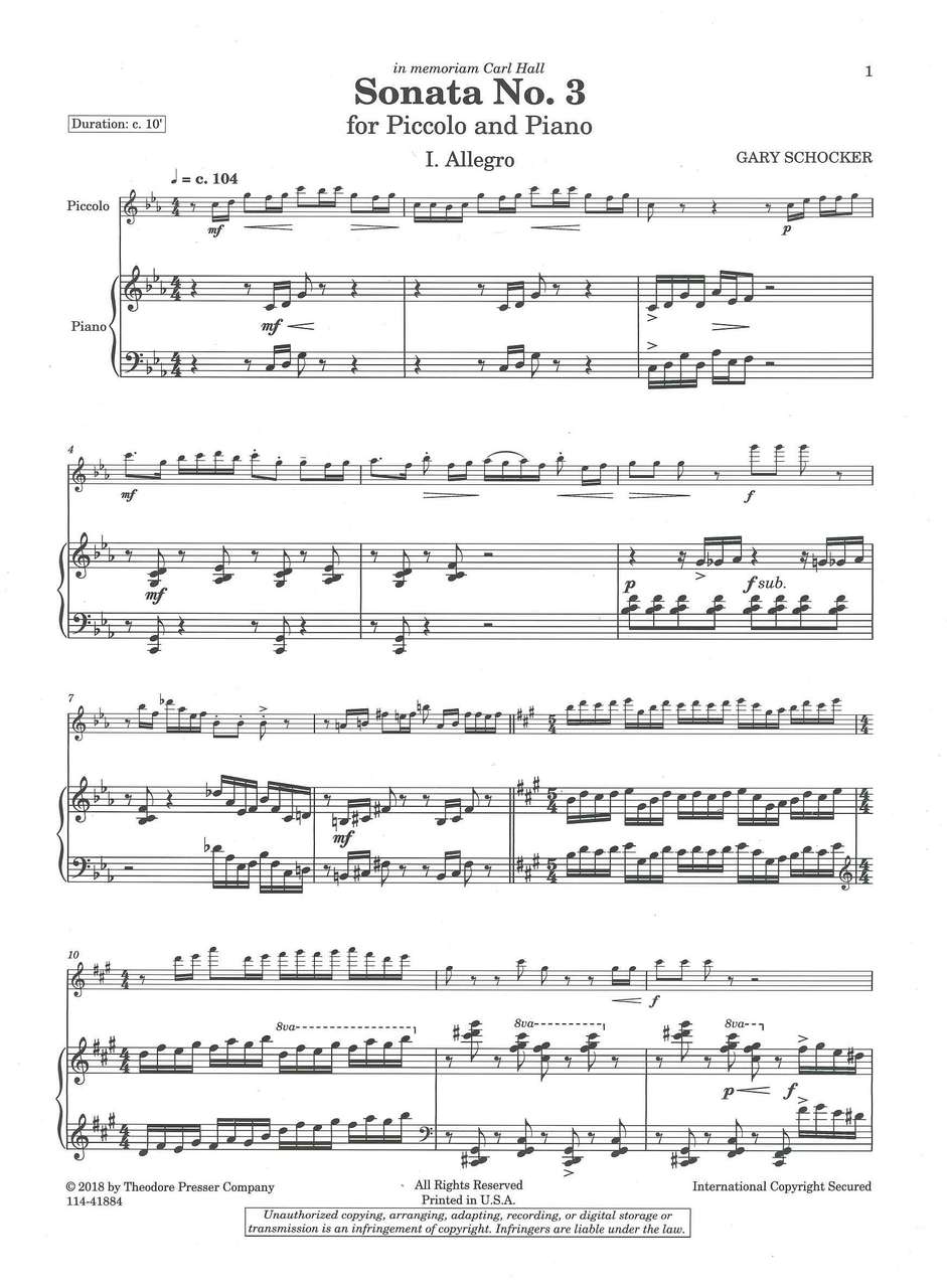 Schocker, Sonata No. 3 (Picc,Pf) (Presser)