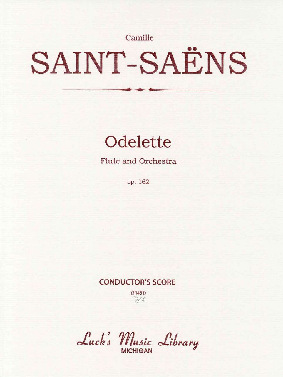 Saint-Saens, Odelette op. 162 Full Score (Luck's Music)