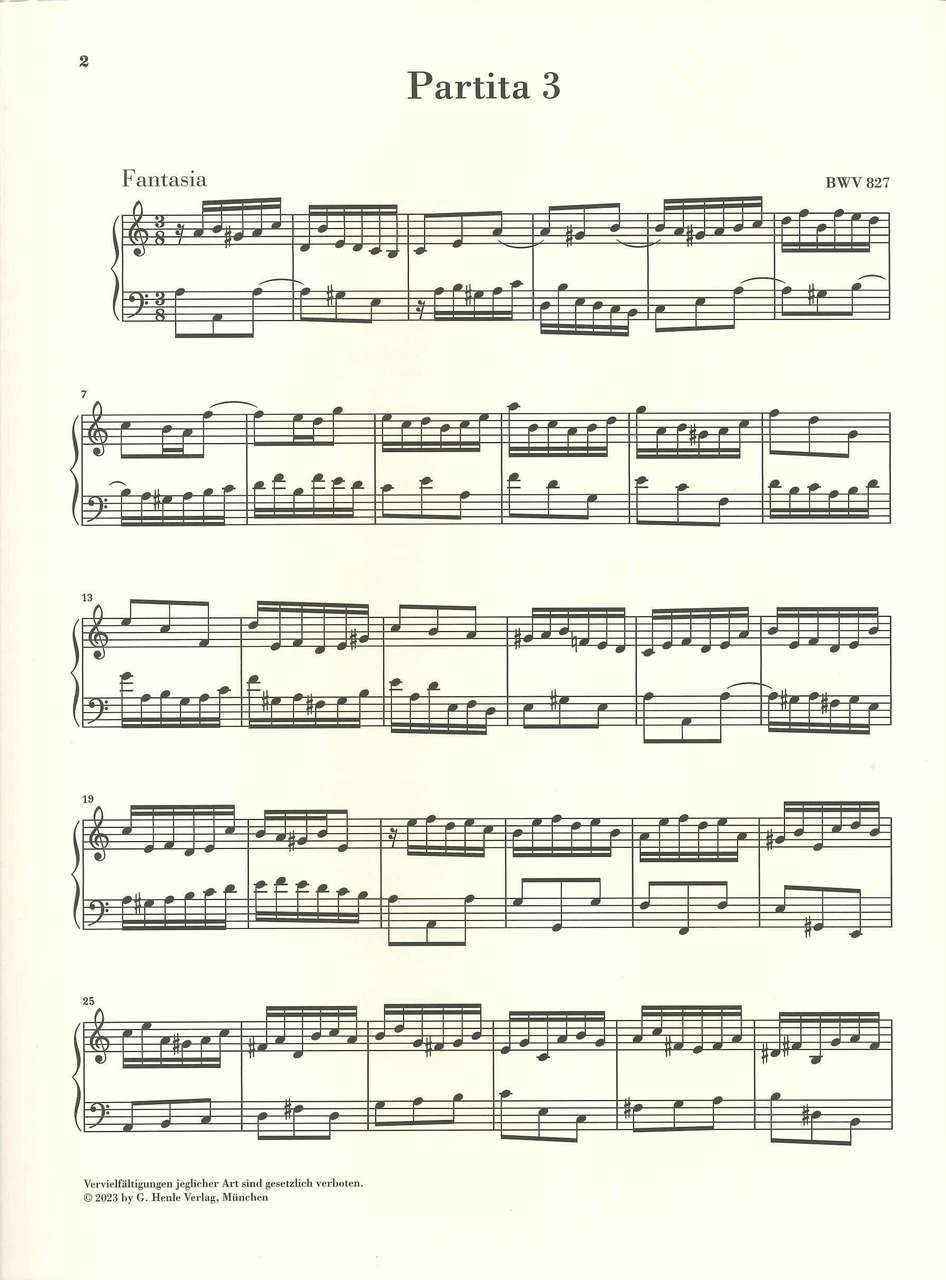 Bach, Partita 3 BWV 827 (w.o. fing) (Henle)