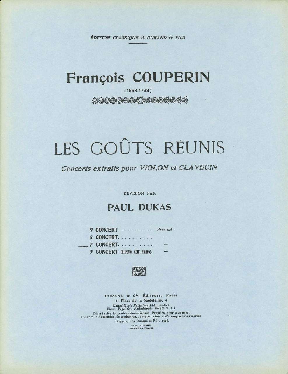 Couperin, Gouts reunis, 7e Concert (Durand)