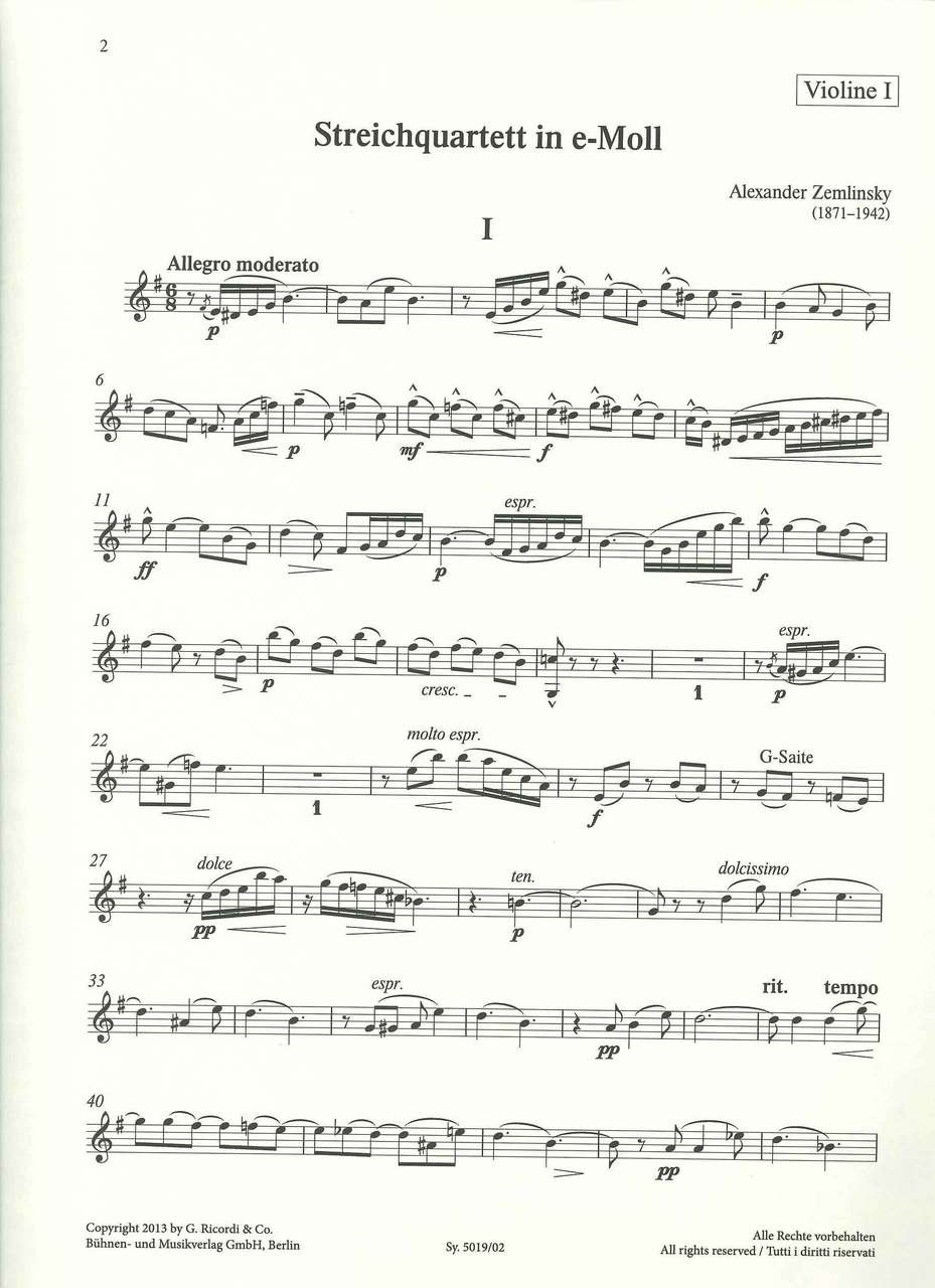Zemlinsky, String Quartet in e (1893) (Ricordi)