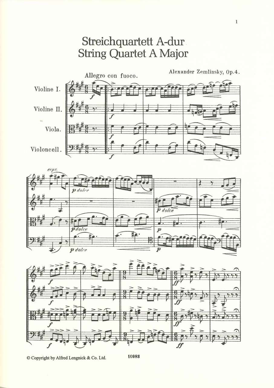 Zemlinsky, String Quartet No. 1 op. 4 (Lengnick)