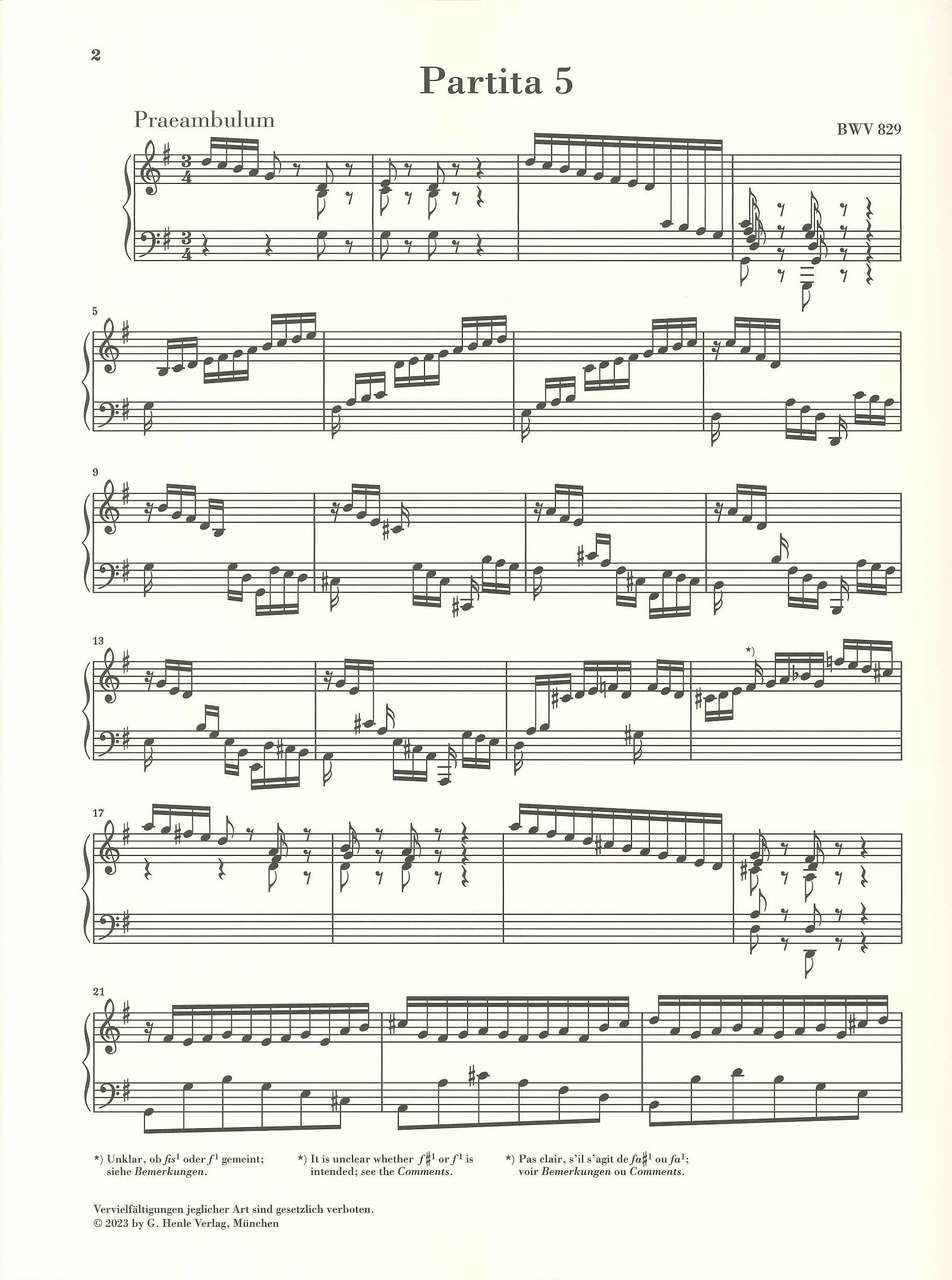 Bach, Partita 5 BWV 829 (w.o. fing.) (Henle)