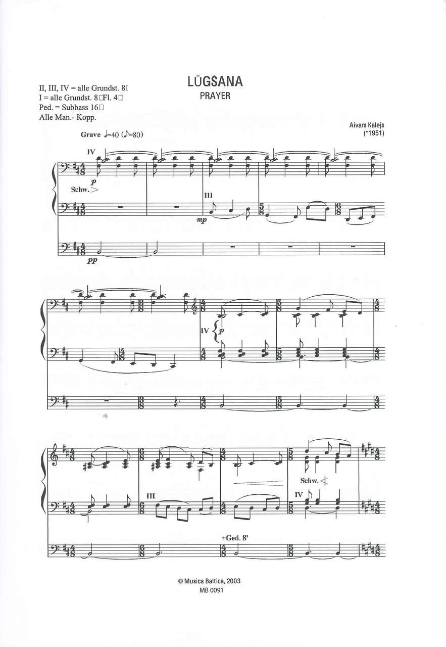 Kalejs, Lugsana = Prayer (Musica Baltica)