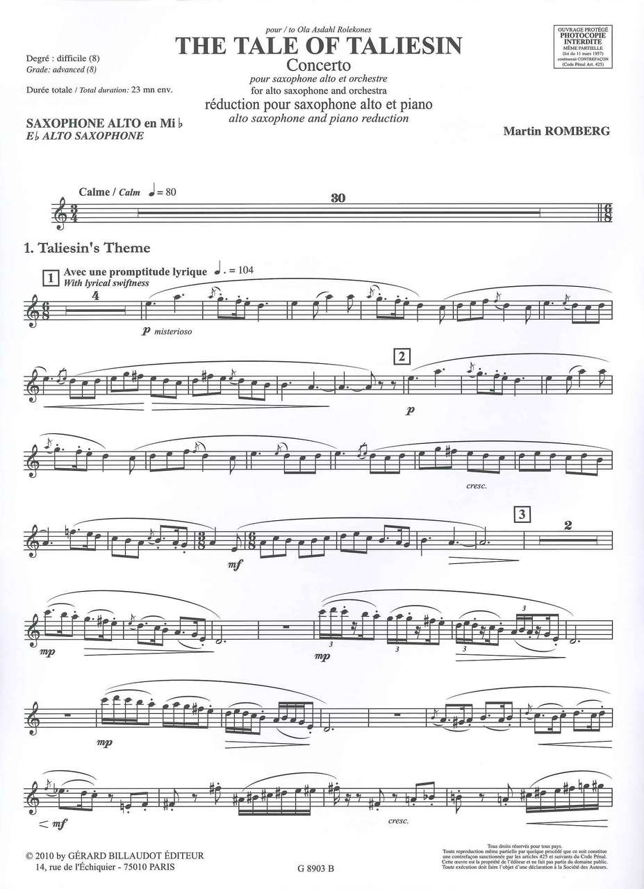Romberg, The Tale of Taliesin (ASax,Pf) (Billaudot)