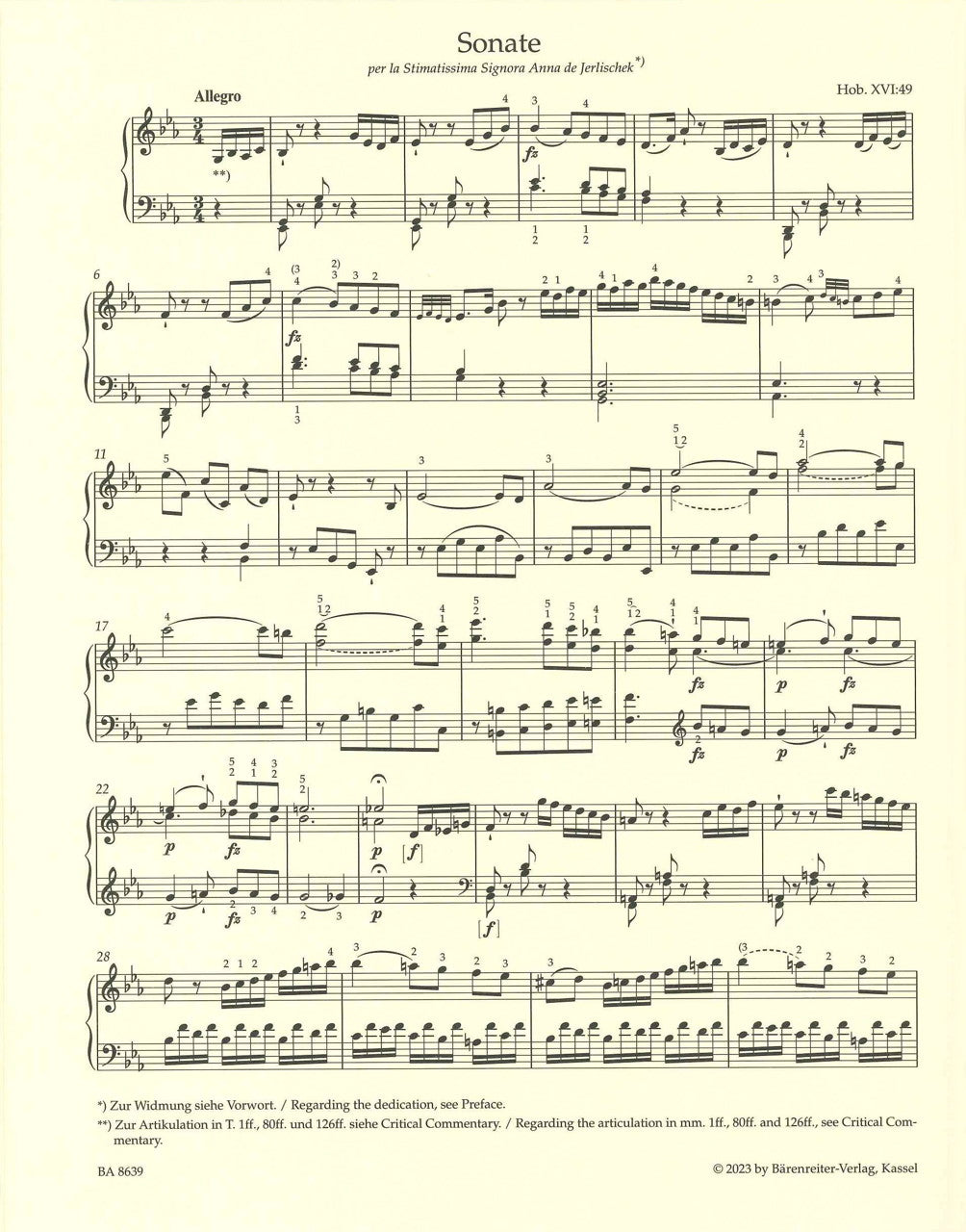 Haydn, Sonata Hob. 16/49 in Eb (Barenreiter)
