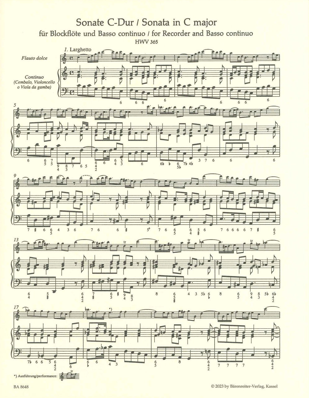 Handel, Sonata HWV 365 in C (Barenreiter)