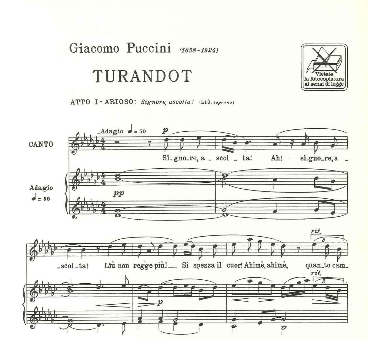Puccini, Turandot, Signore, ascolta! (Ricordi)
