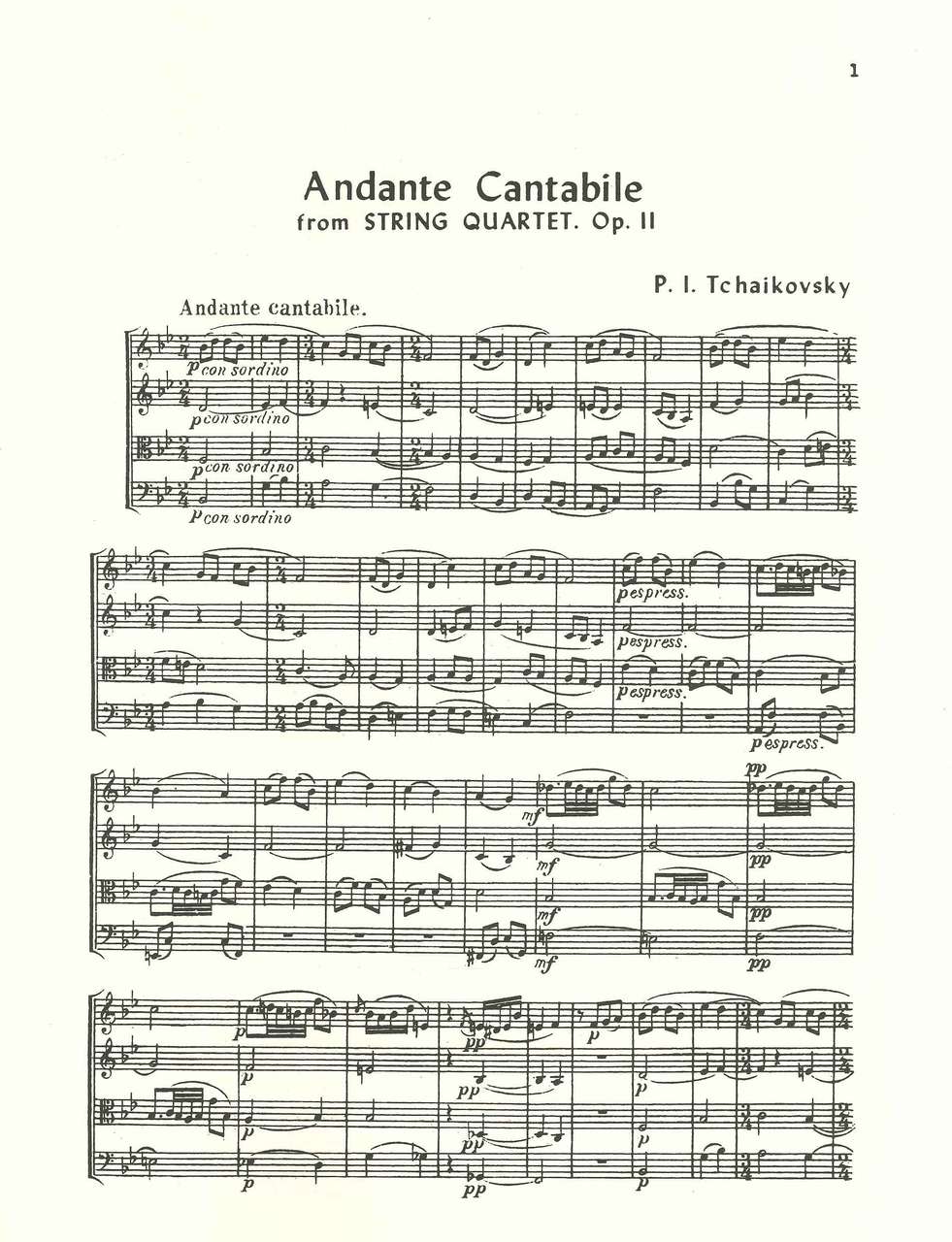 Tchaikovsky, Andante Cantabile: Score (Luck's Music)