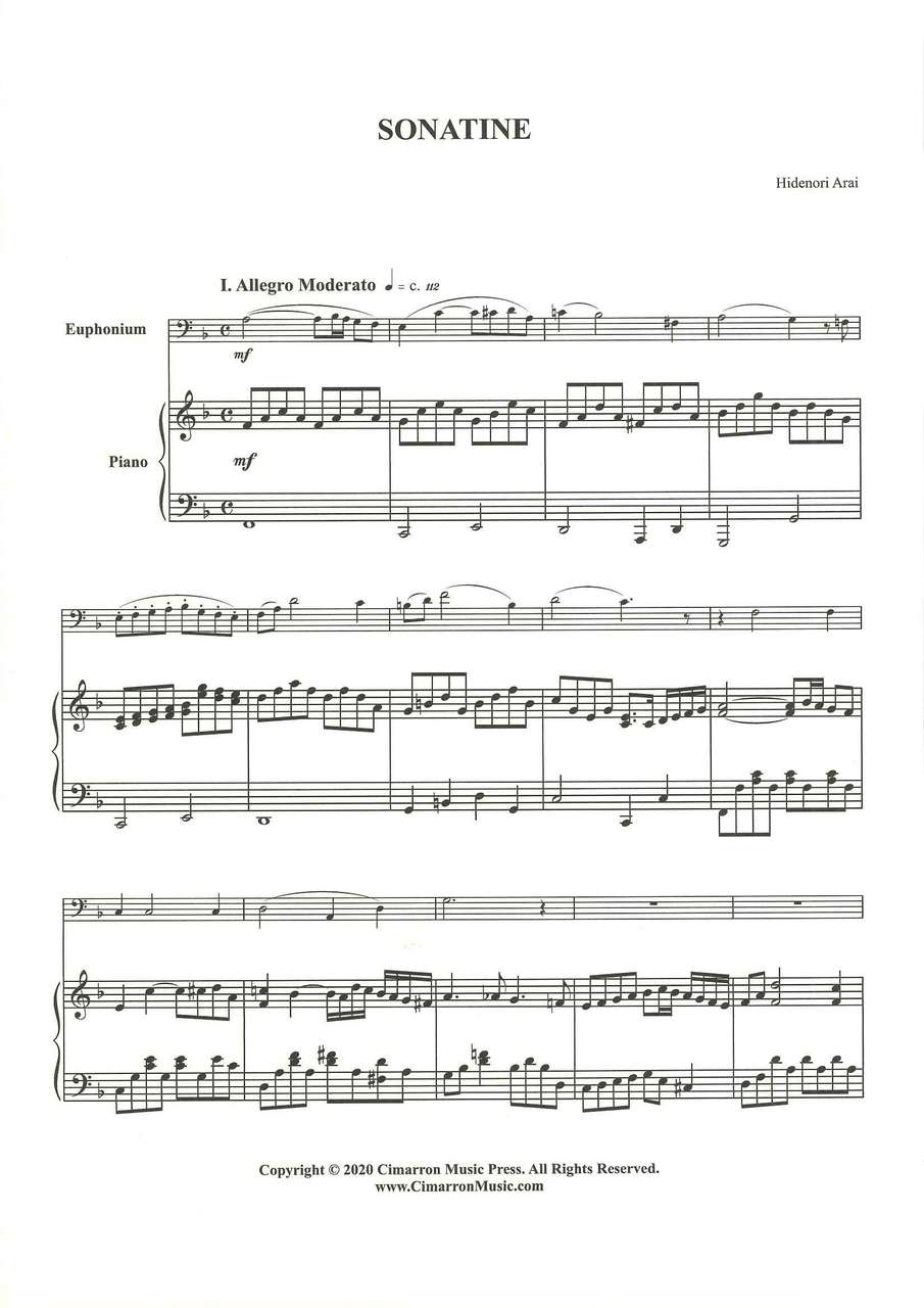 Arai, Sonatine. Euphonium and Piano (Cimarron Music Press)