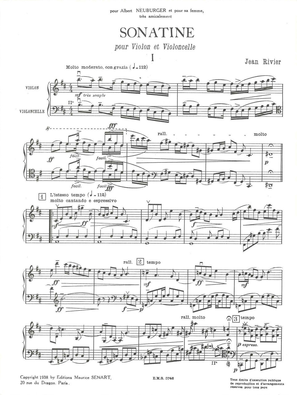 Rivier, Sonatine (Vn,Vc) (Salabert)
