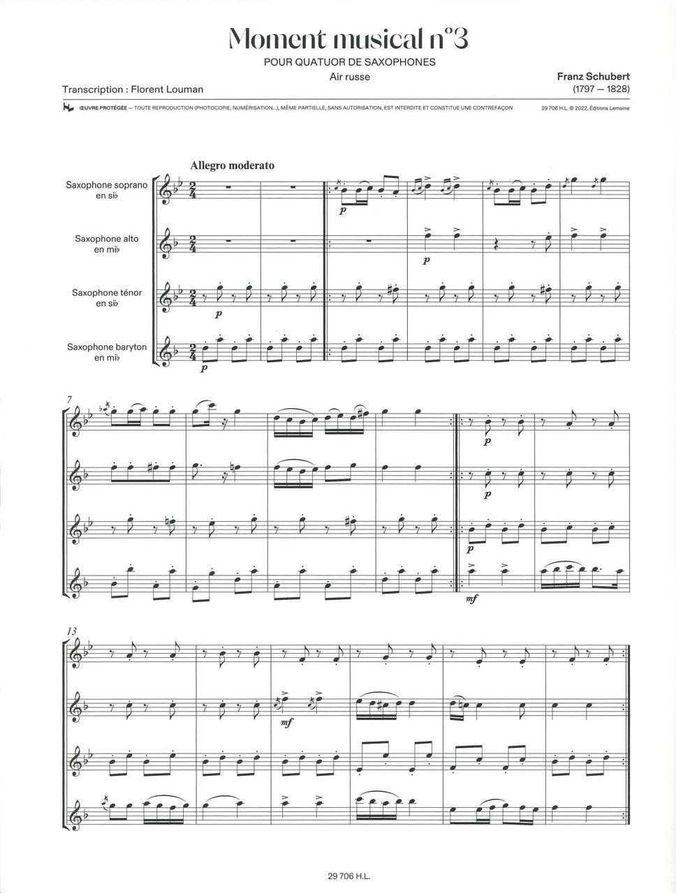 Schubert, Moment musical No. 3 (SATBr) (Lemoine)