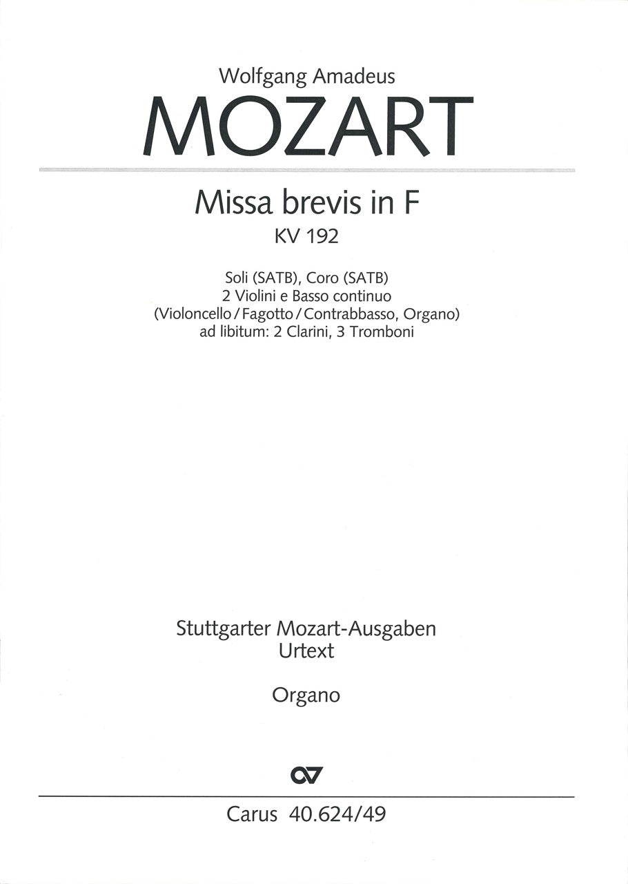 Mozart, Missa brevis KV 192(186f) in F (Carus)