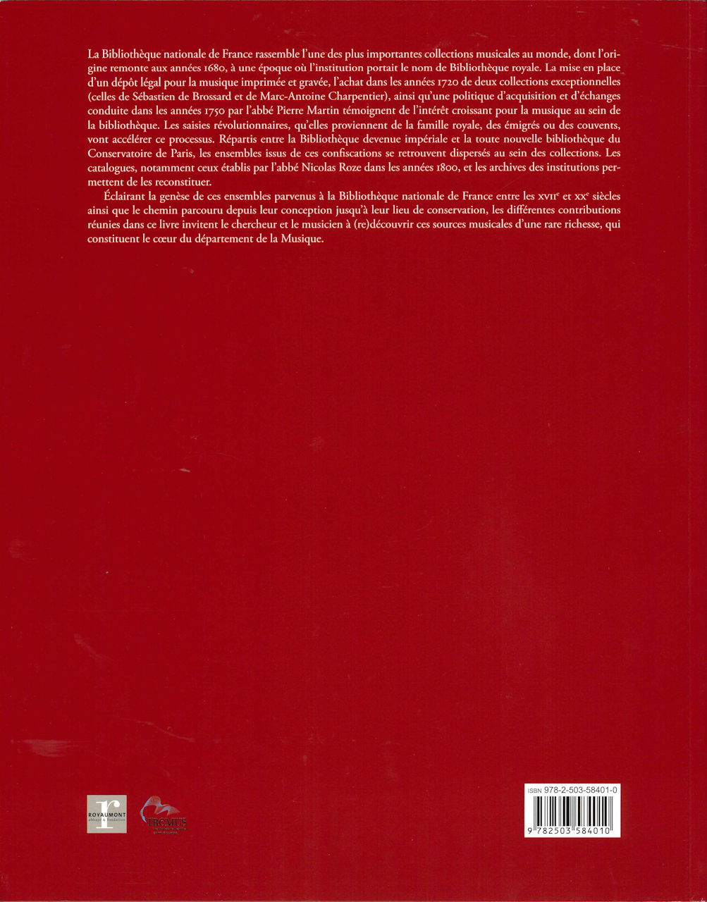 Aux Orig. d. Collections musicales BnF (Bibliotheque nationales de France/Brepol)