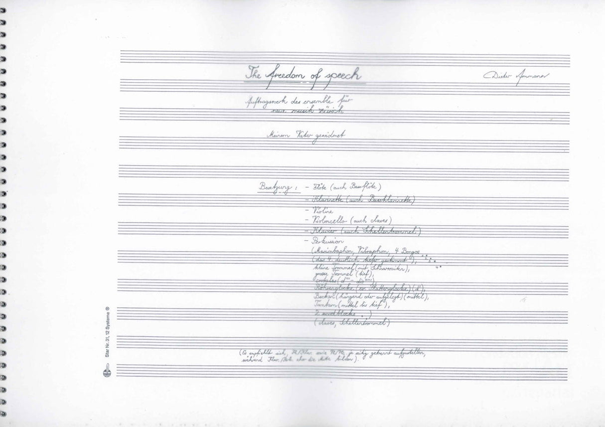 Ammann, The Freedom of Speech (Score) (Schweizer Musikedition)