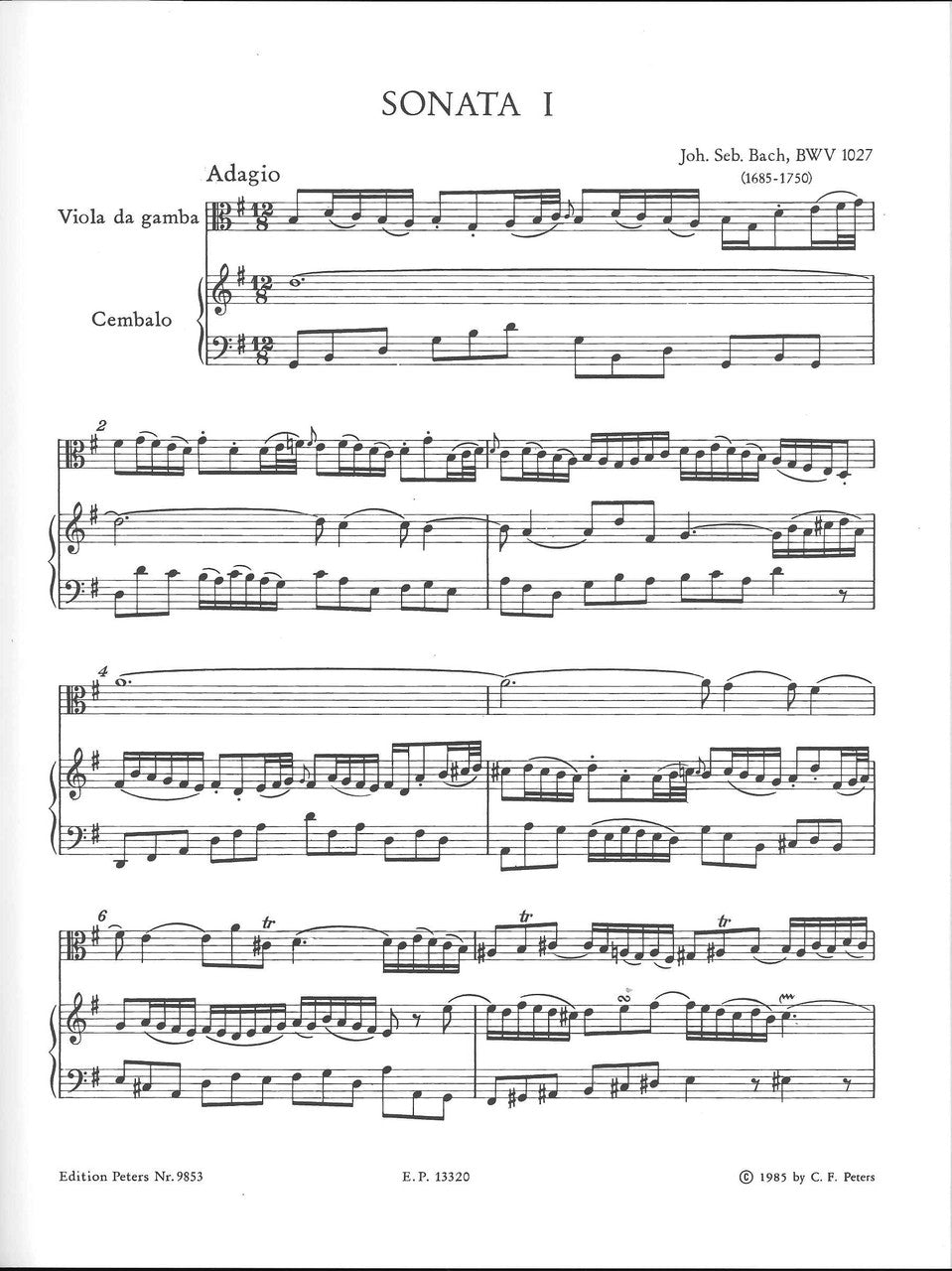 Bach, Sonaten BWV 1027-29 (VdG/Vc,Cemb) (Peters)