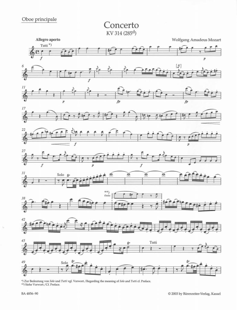 Mozart, Concerto KV 314 in C (Barenreiter)