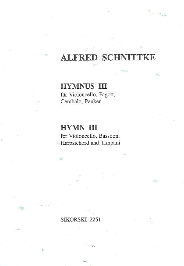 Schnittke, Hymnus 3 (Bn,Vc,Cemb,Timp) (Sikorski)