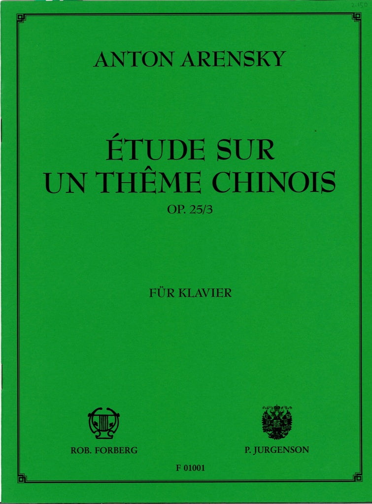 Arensky, Etude sur un theme chinois (Forberg)