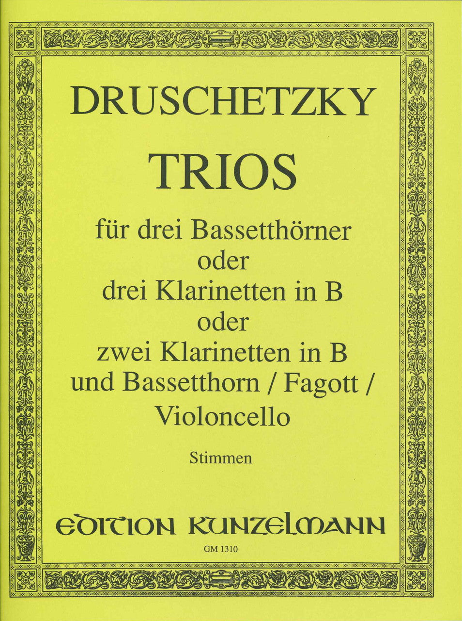 Druschetzky, Trios for 3 Basset Horns (Kunzelmann)
