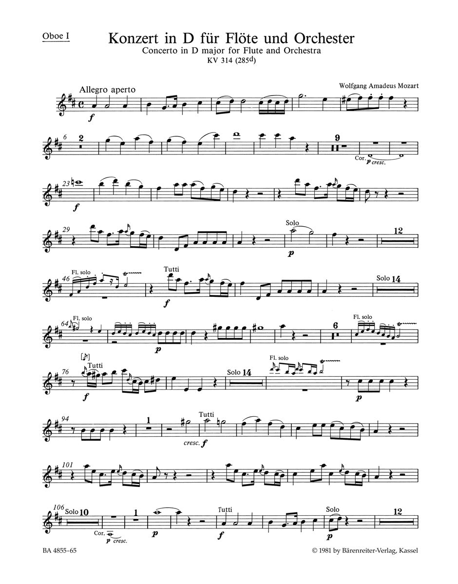 Mozart, Concerto KV 314 in D Wind Set (Barenreiter)
