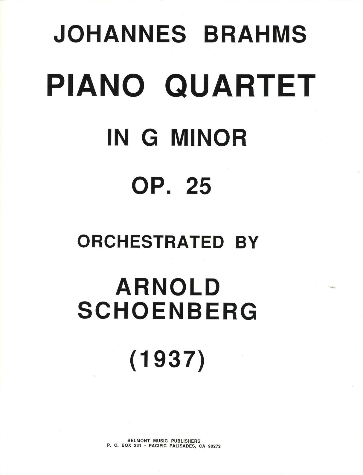 Brahms/Schonberg, Piano Quartet op. 25 (Belmont-Press)