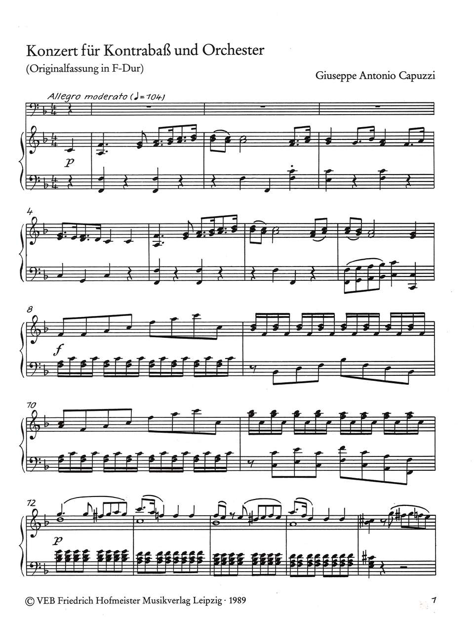 Capuzzi, Concerto in F (in F & G) (Hofmeister)
