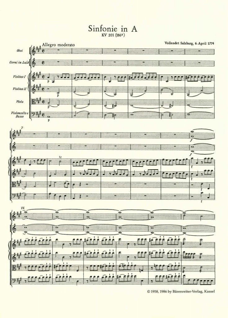 Mozart, Symphony No. 29 in A KV 201(186a (Barenreiter)