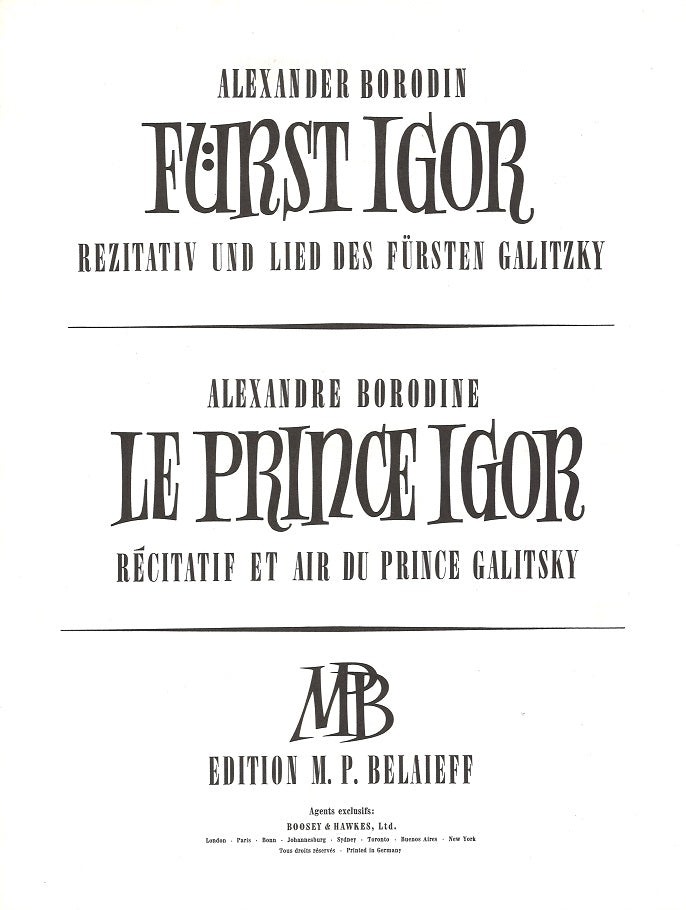 Borodin, Furst Igor Rezitativ & Lied des (Belaieff)