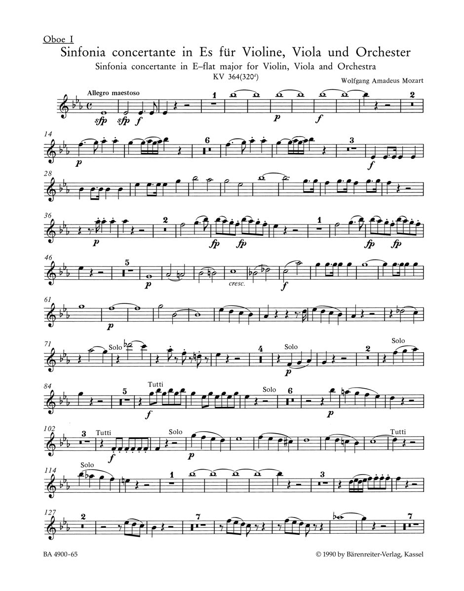Mozart, Sinfonia conc. K 364 Wind Set (Barenreiter)