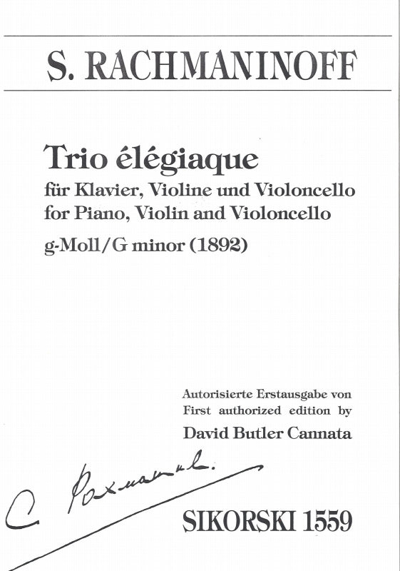 Rachmaninov, Trio elegiaque in g (1892) (Sikorski)