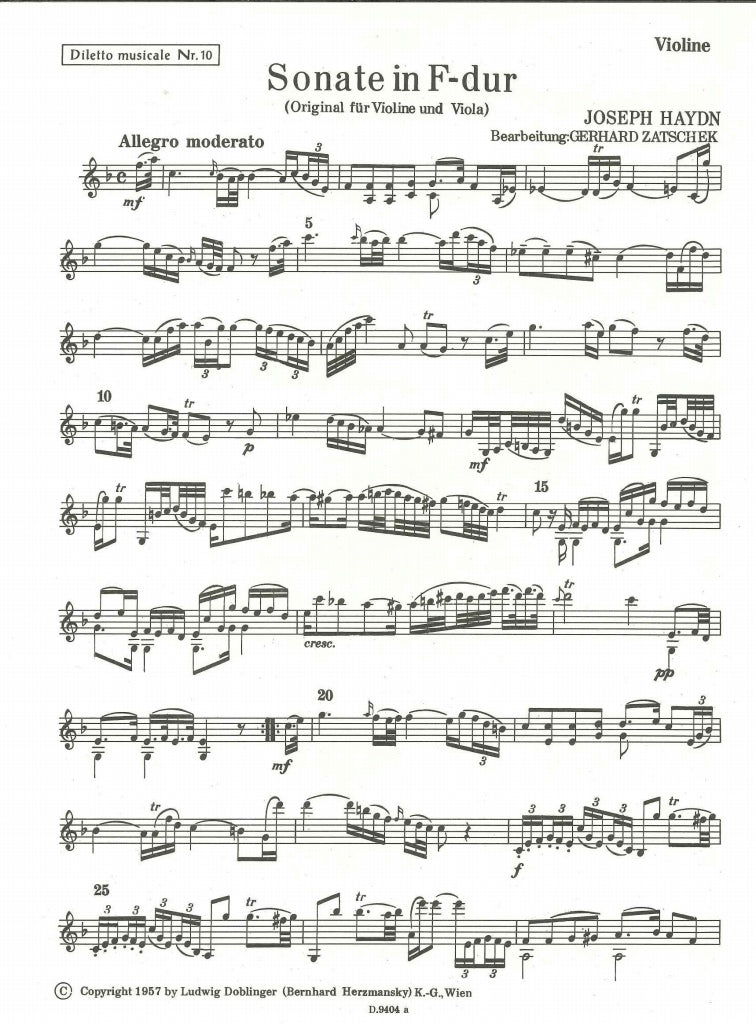 Haydn, Sonata Hob. 6/1 in F (Vn,Va) (Doblinger)