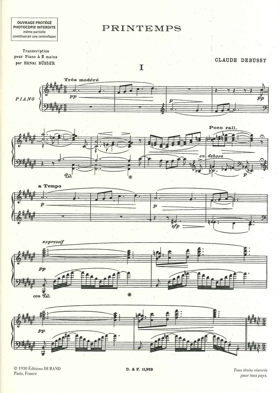 Debussy, Printemps, suite symphonique (Durand)