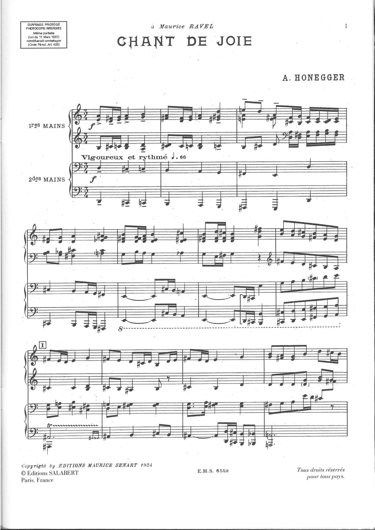 Honegger, Chant de joie (Salabert)