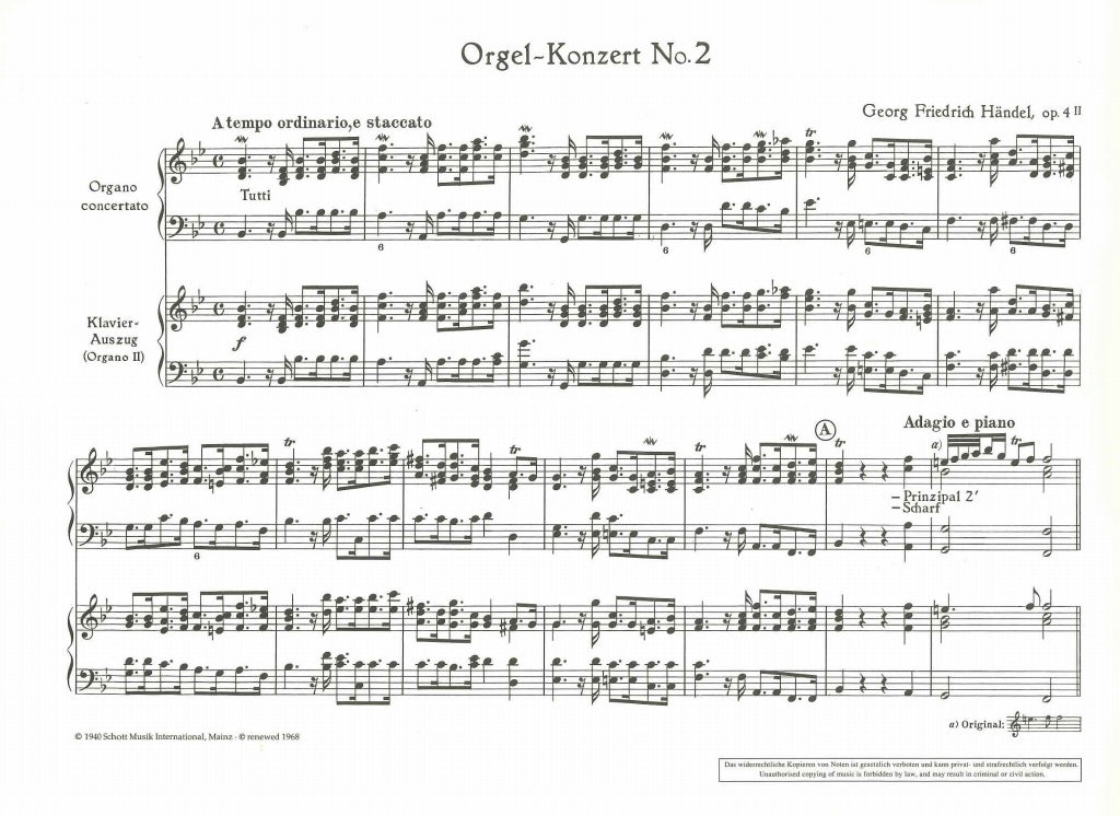 Handel, Concerto op. 4/2 (2-Org Red) (Schott)
