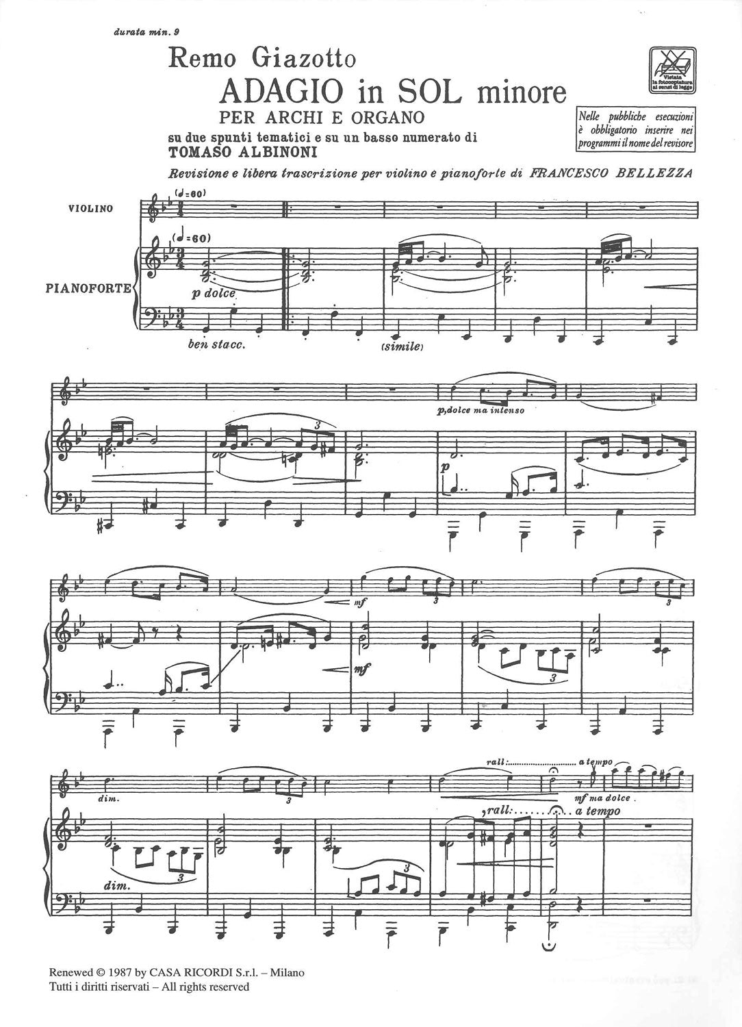Albinoni/Giazotto, Adagio in g min. (Ricordi)