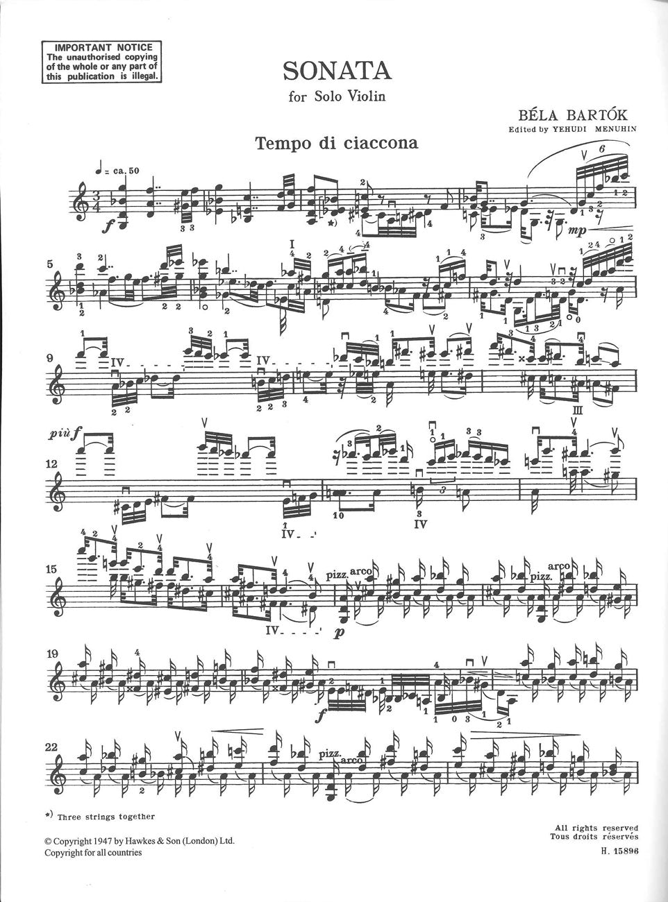 Bartok, Sonata for Solo Violin (Menuhin) (Boosey)