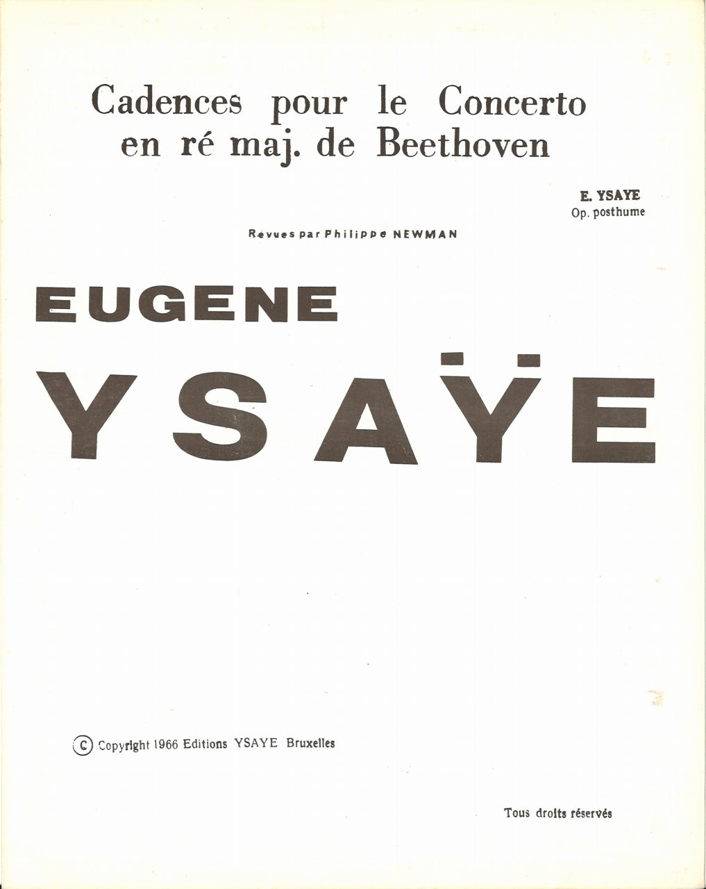 Beethoven/Ysaye, Concerto, Cadenzas (Ysaye/Schott Freres)