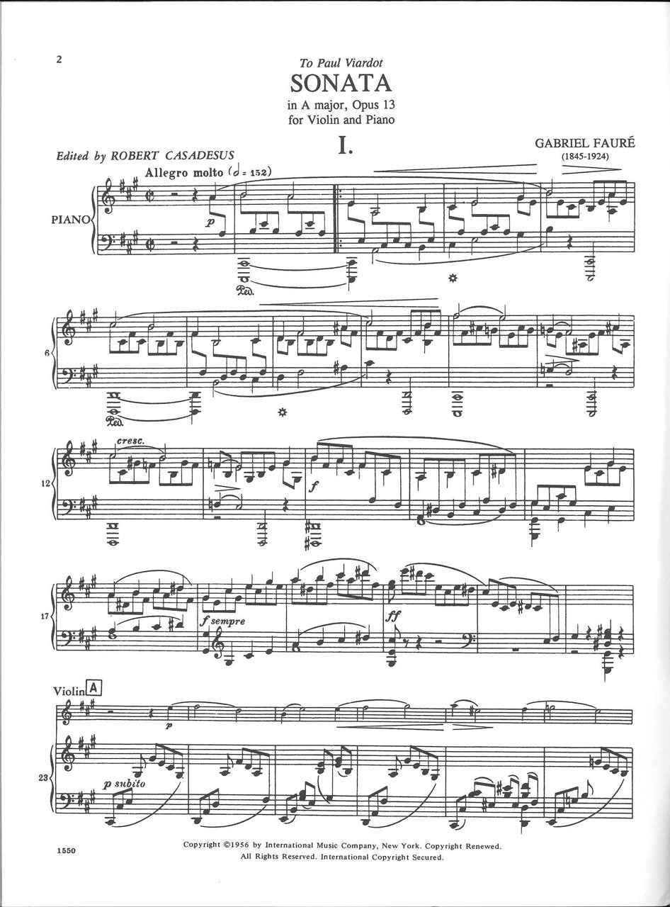 Faure, Sonata No. 1 in A, op. 13 (France (IMC)