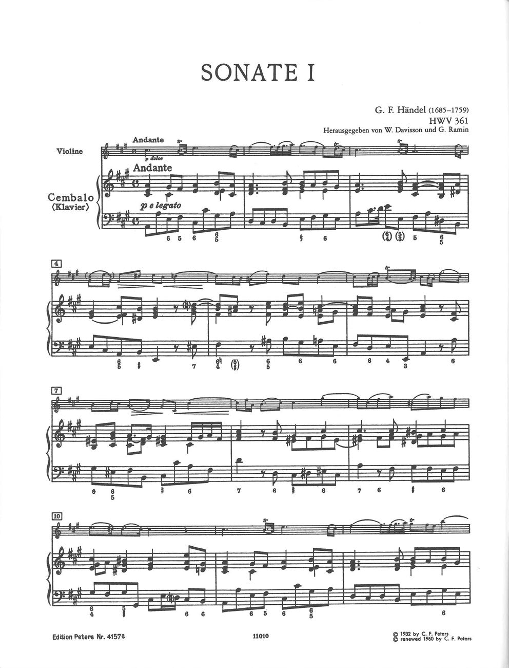 Handel, Sonaten 1 (Davison/Ramin) (Peters)
