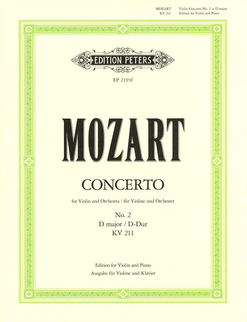 Mozart, Concerto KV 211 (No.2)(Kuchler) (Peters)